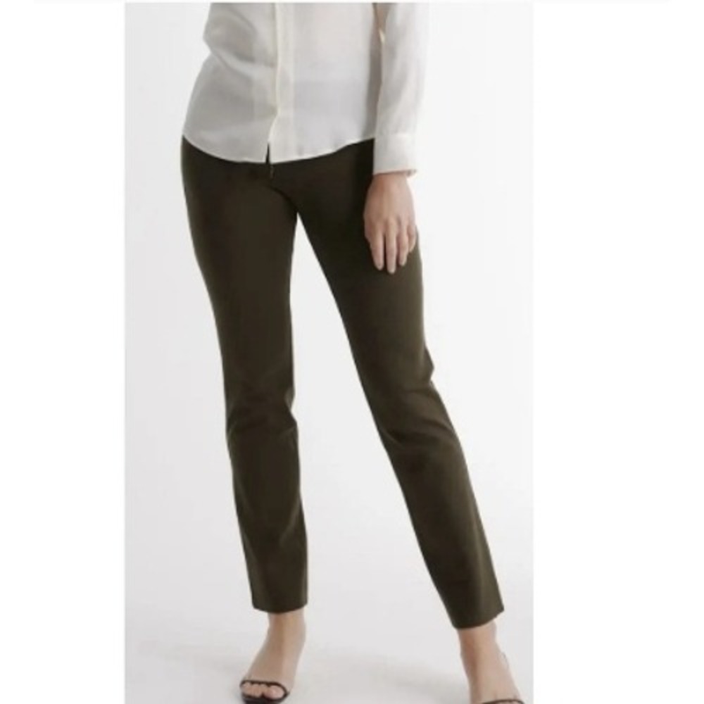 Quince Ponte Straight Leg Pants Womens Medium Olive Green Stretch Work Trousers